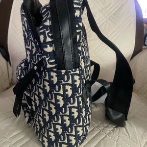 Stylish unisex Classic Blue, Black and White Embroidered Backpack,